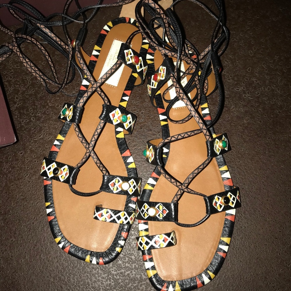 VALENTINO GARAVANI Hand-Painted Leather Studded Gladiator Sandal, 37